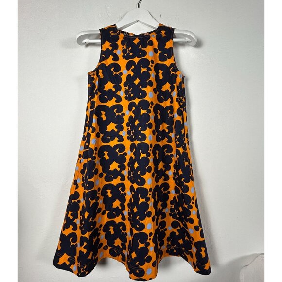 Marimekko X Uniqlo Kids Sleeveless Orange/Black A-Line Dress 11-12 Bold Floral - Picture 1 of 10
